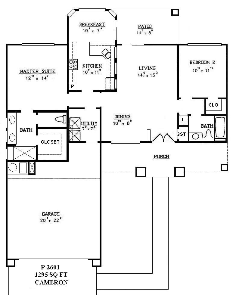Black-and-white house floor plan showing bedrooms, living room, kitchen, baths, closets, and porch