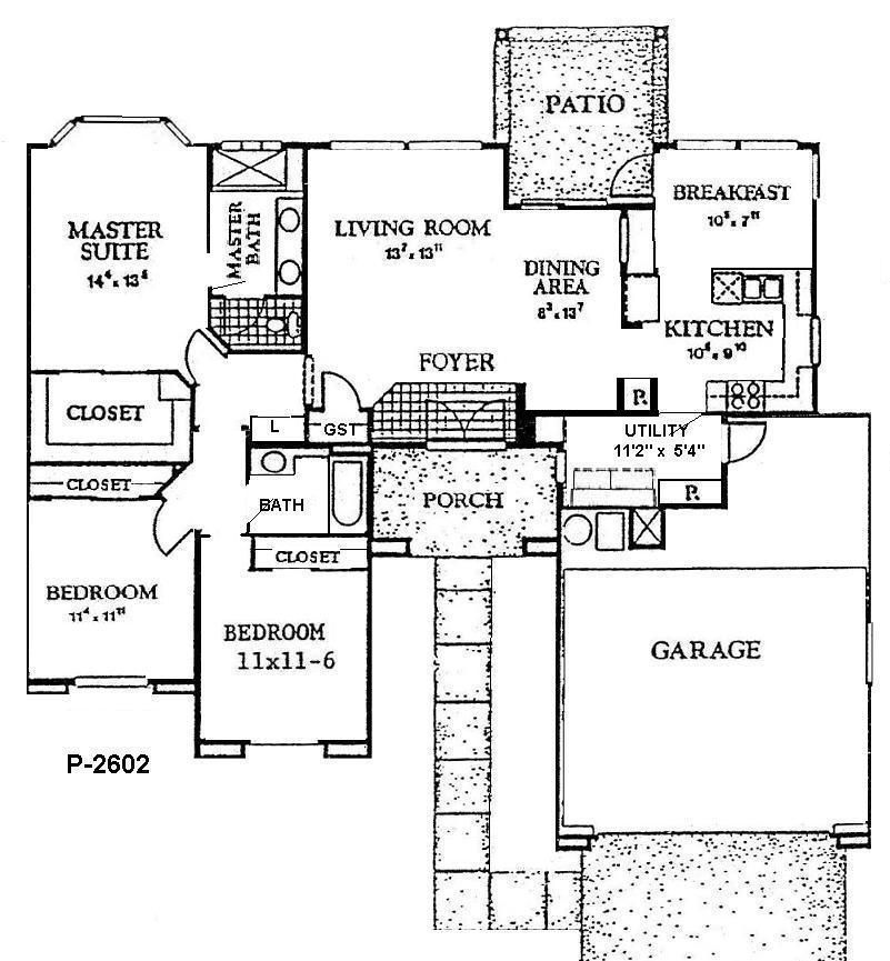 Black-and-white house floor plan with labeled rooms, patio, porch, and garage.