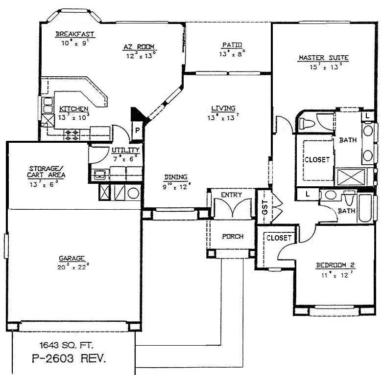 Black-and-white house floor plan with labeled rooms, including kitchen, living, bedrooms, baths, and garage