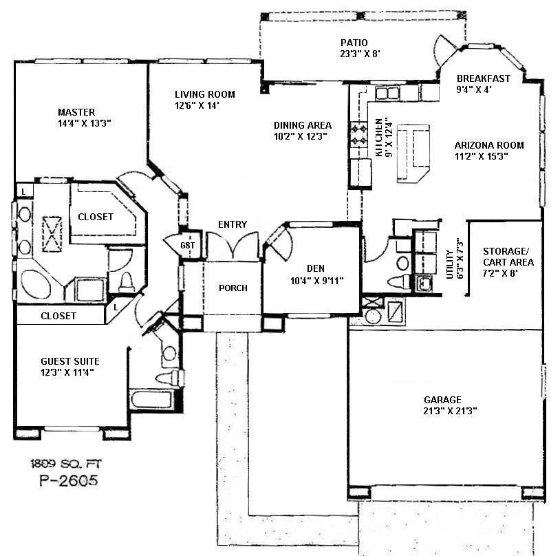 Black-and-white apartment floor plan showing master suite, living room, kitchen, garage, patio, and entry.