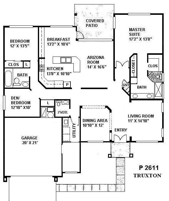 Black-and-white house floor plan showing rooms, patio, garage, and living areas.