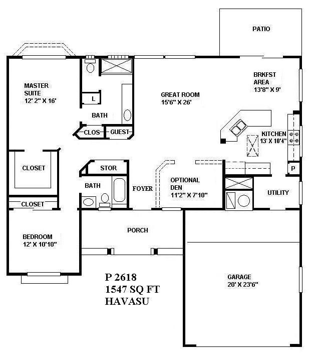 Black-and-white house floor plan with labeled rooms, porch, garage, and dimensions.