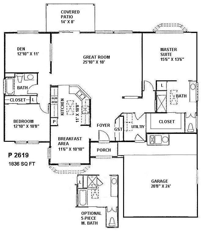 Black-and-white house floor plan with labeled rooms, porch, garage, and covered patio.