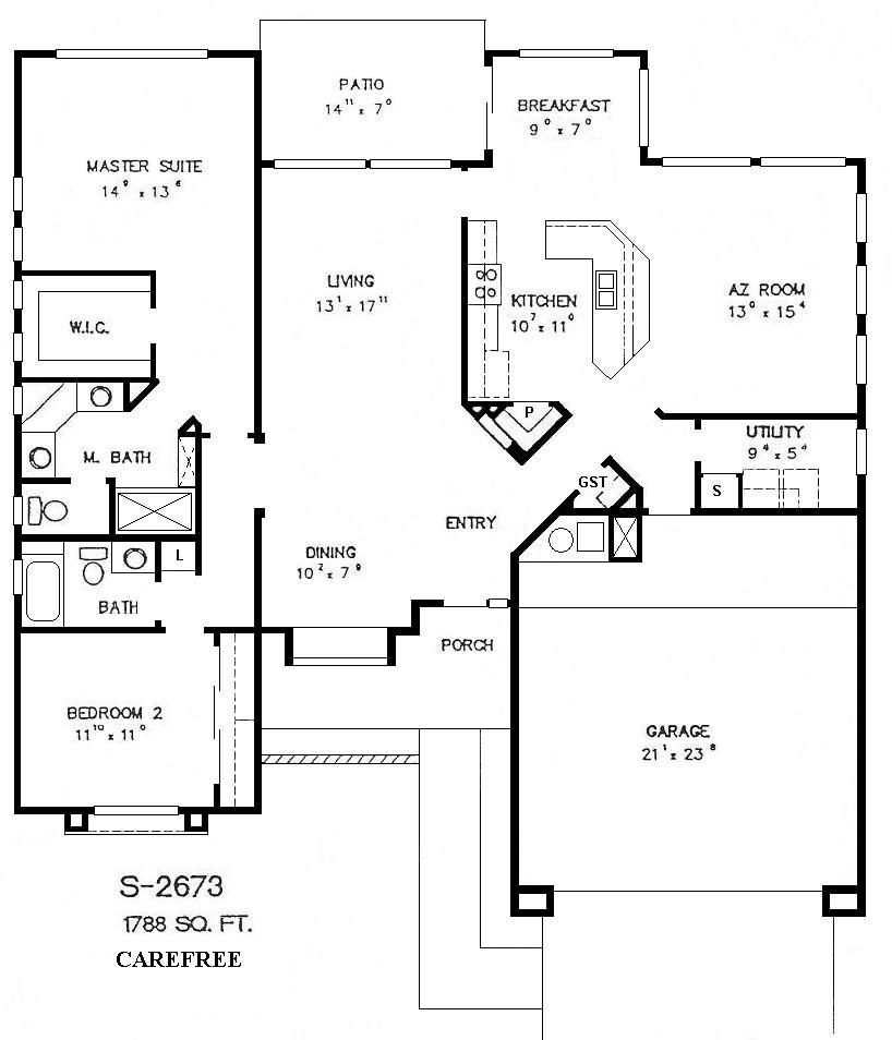 Black-and-white house floor plan with labeled rooms, garage, and dimensions.