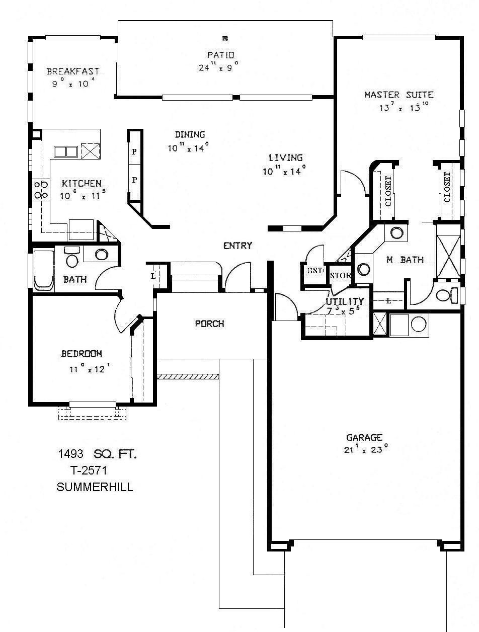 Black-and-white house floor plan with labeled rooms and hallways