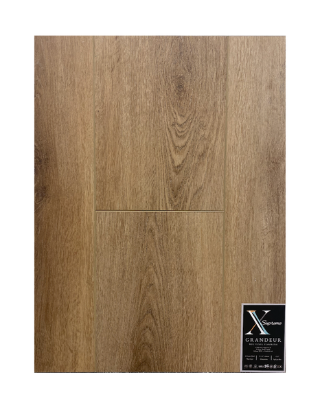 Wooden cabinet door with a horizontal handle detail, and a company label in the lower right corner.