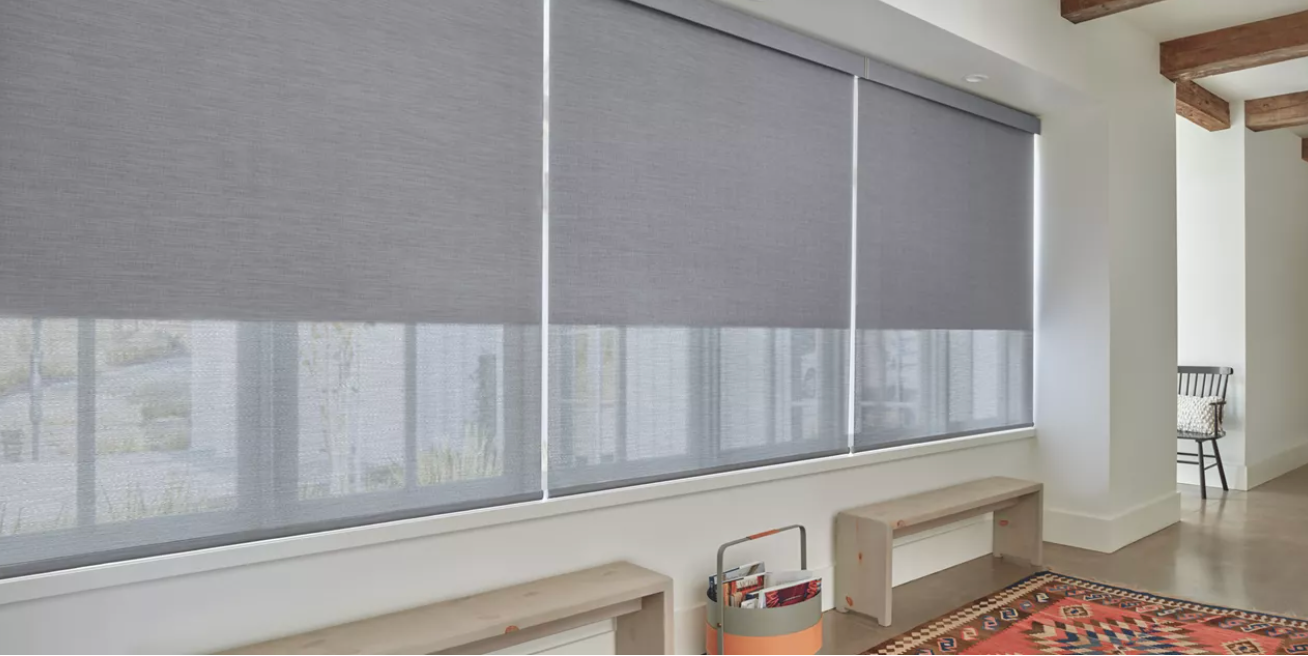 Hunter Douglas Designer Roller Shades in a living room near North Fort Myers, FL. 