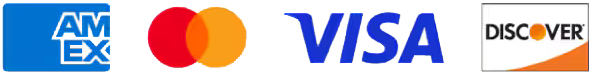 Payment card logos: American Express, Mastercard, Visa, and Discover