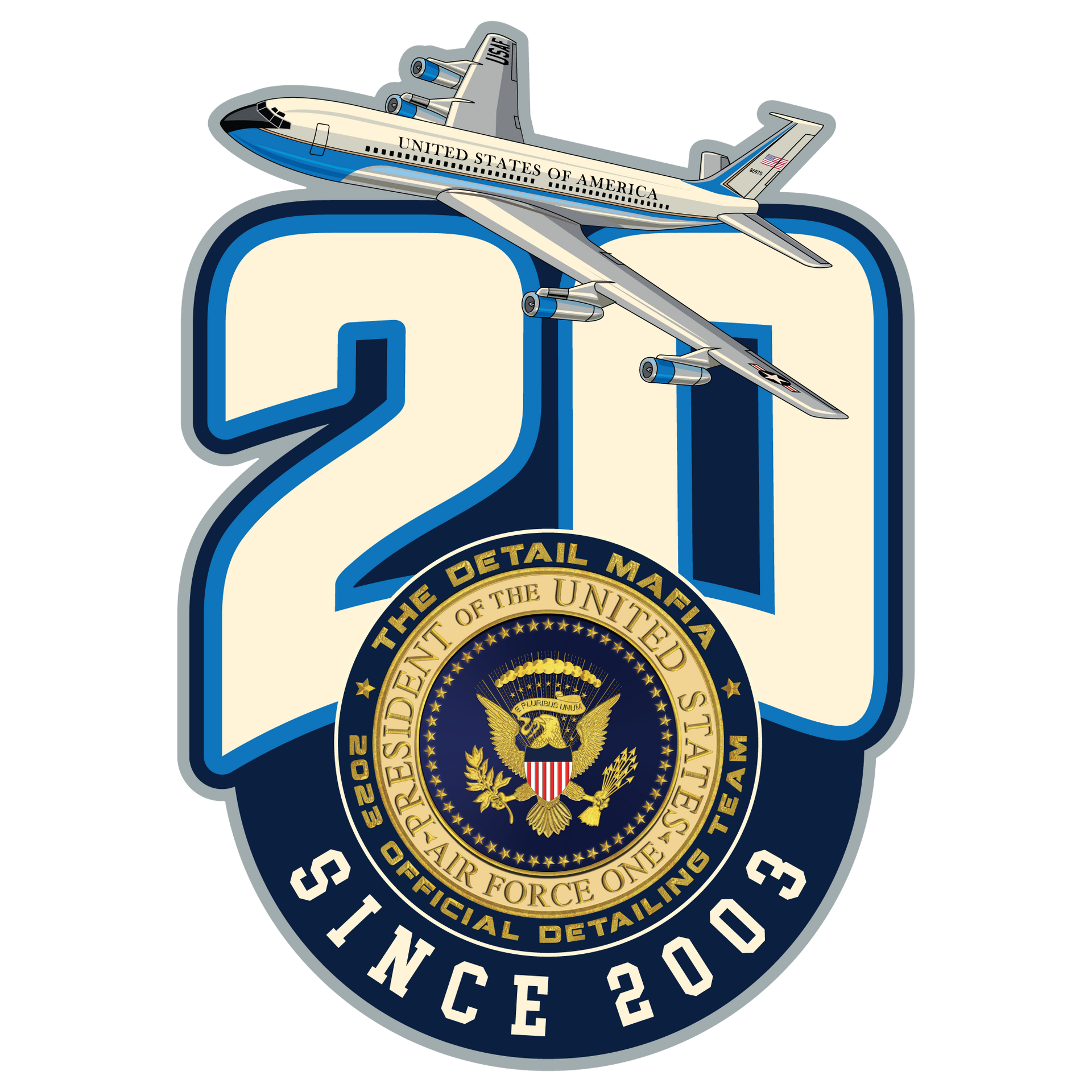 Emblem: Air Force One airplane over a