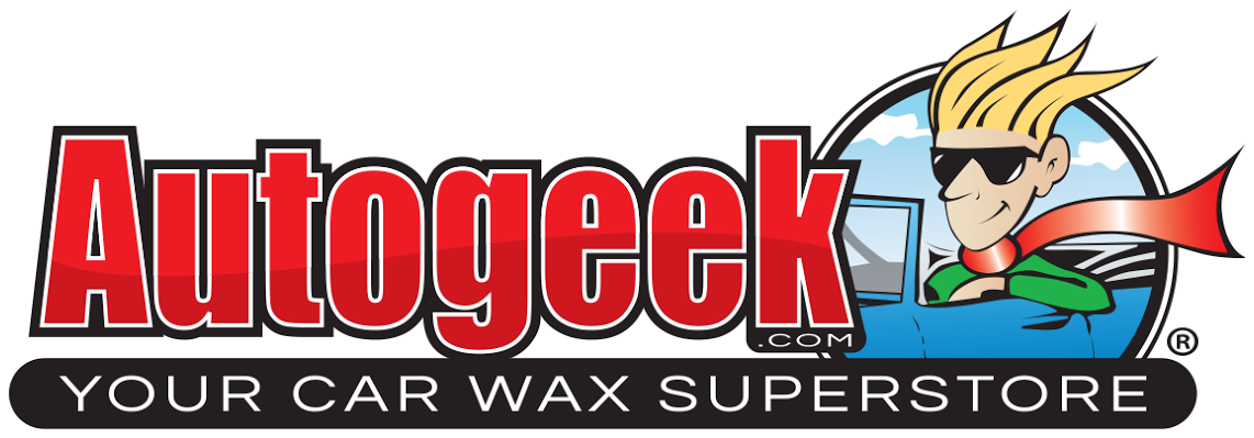 Autogeek logo: Red text, cartoon man wearing sunglasses, blue car, 