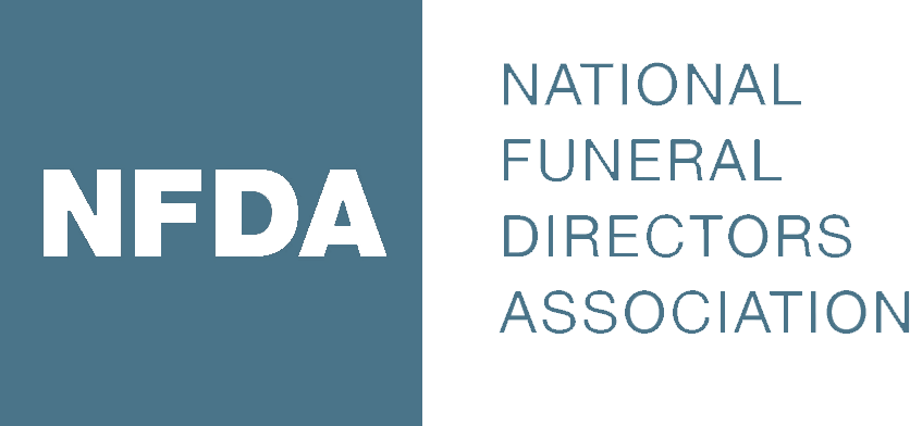 NFDA logo with white initials on blue and the words National Funeral Directors Association