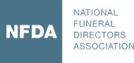 NFDA logo with white initials on blue and the words National Funeral Directors Association