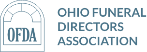 Ohio Funeral Directors Association logo with arched window icon and blue text