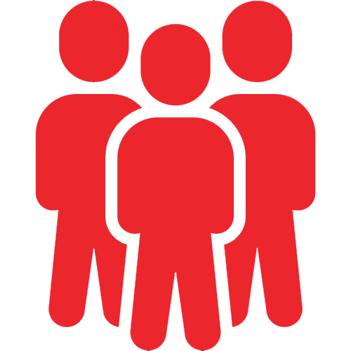 Three red figures standing close together.