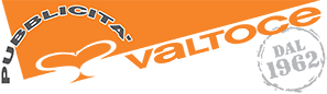 Il logo di Pubblicità Valtoce in arancione e bianco, con la scritta 