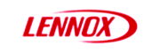 A red and white logo for lennox on a white background.