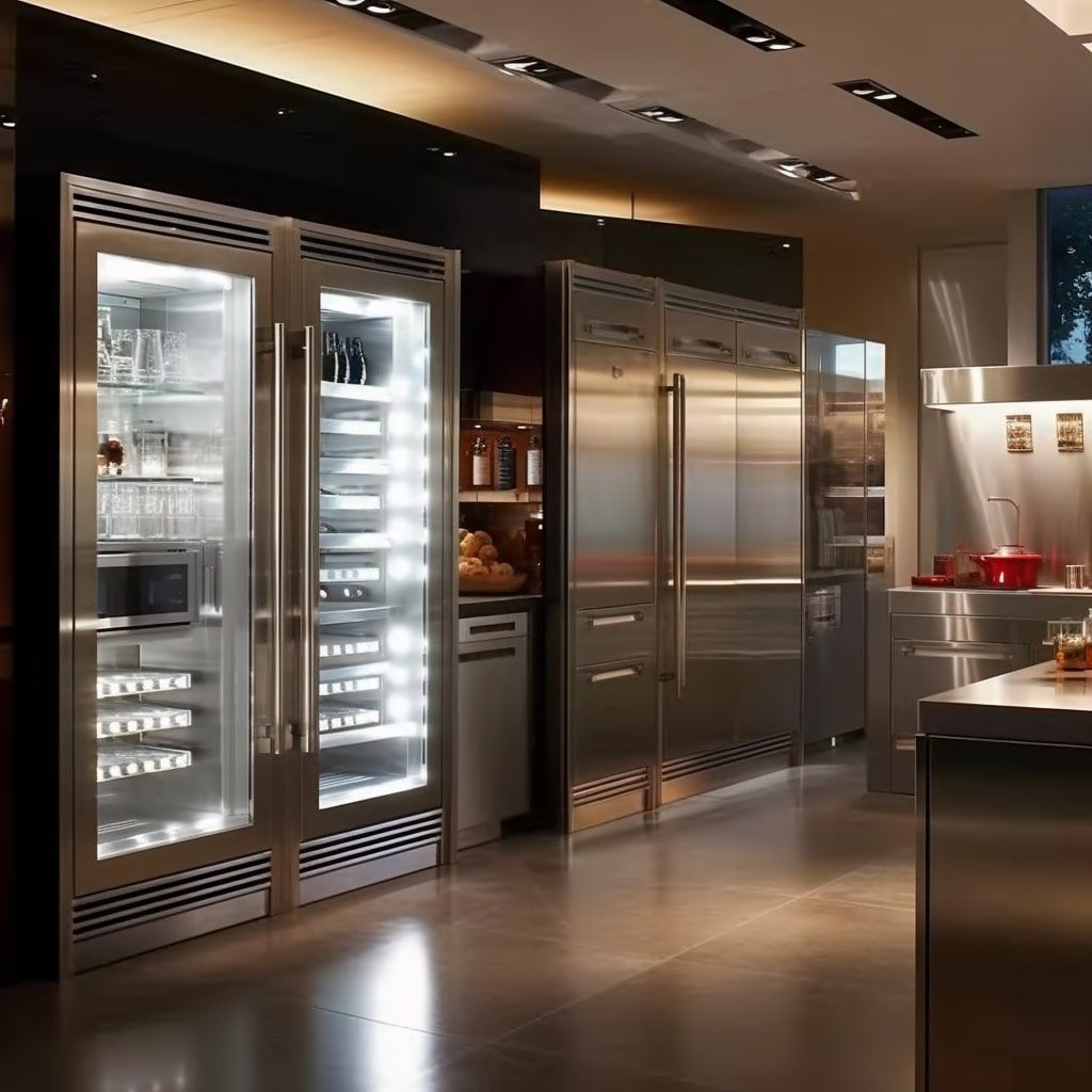A kitchen with stainless steel appliances and a large island