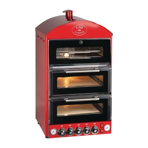 A red oven with the word king on it