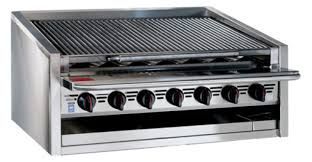A stainless steel grill with four burners on a white background.