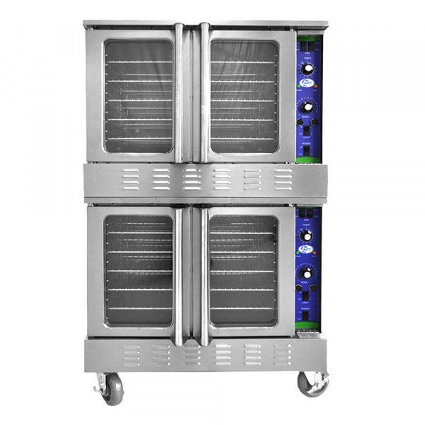A stainless steel oven is stacked on top of each other on a white background.