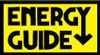 A yellow sign that says `` energy guide '' with an arrow pointing down.