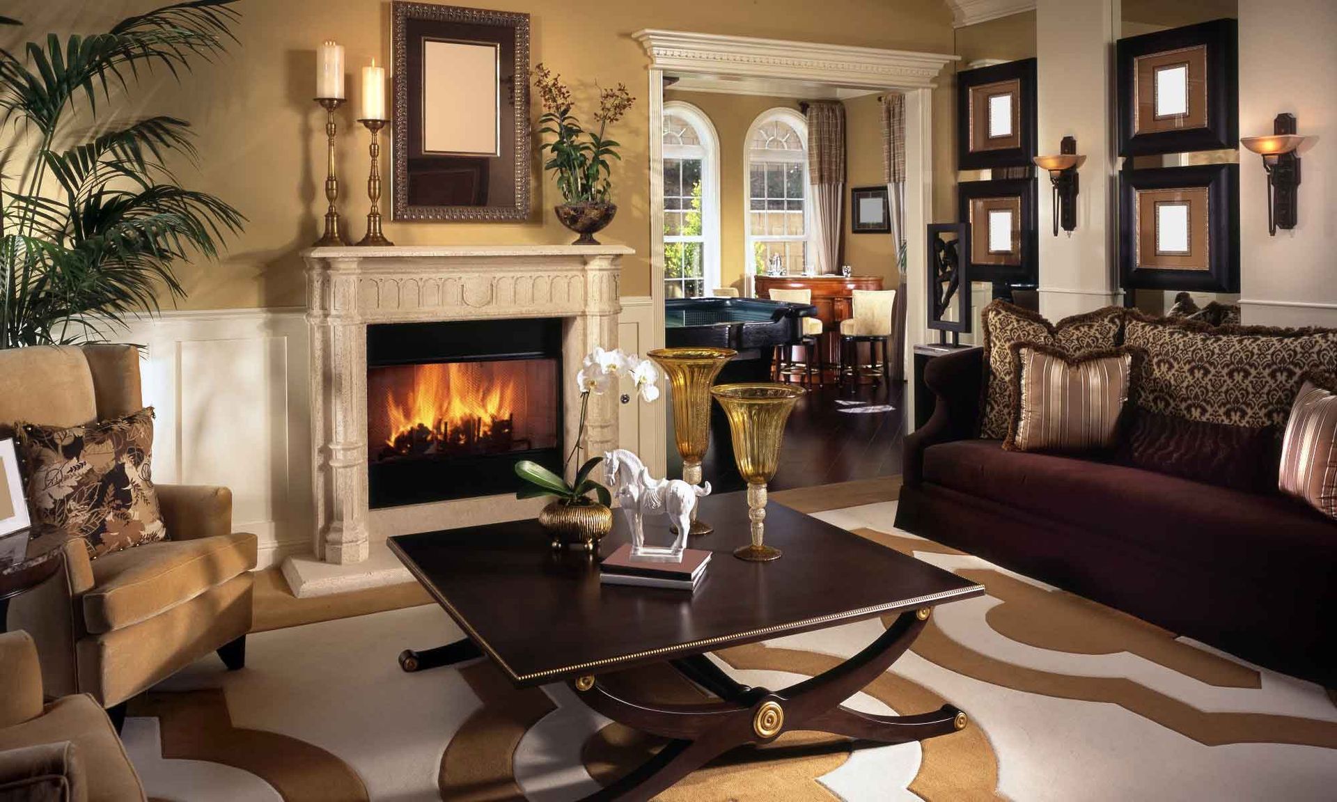 Home interior with fireplace