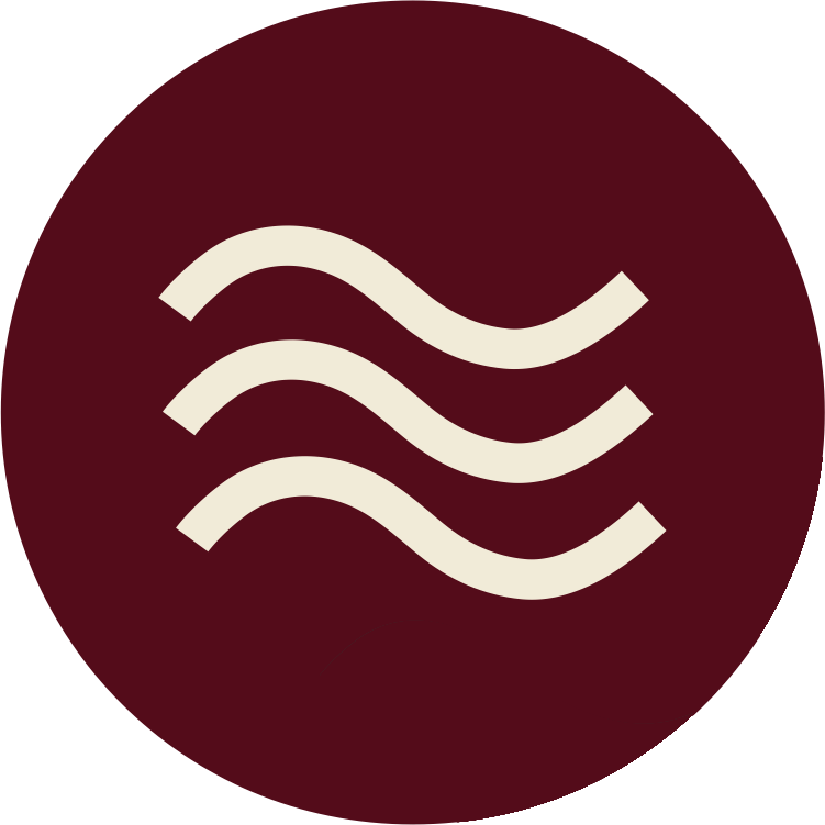 A red circle with three white waves inside of it.