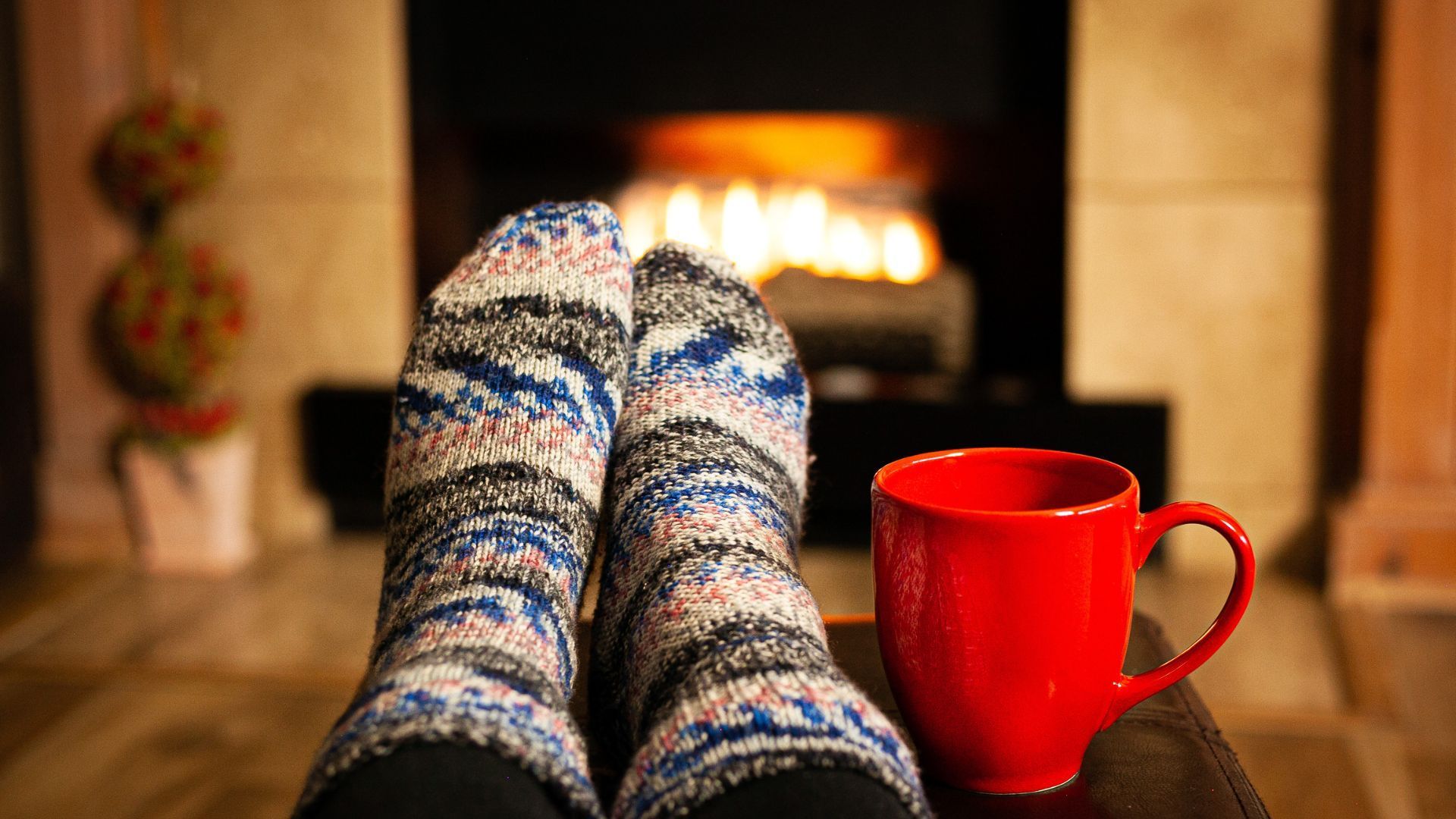 warm feet in front of a fireplace in Columbus ga