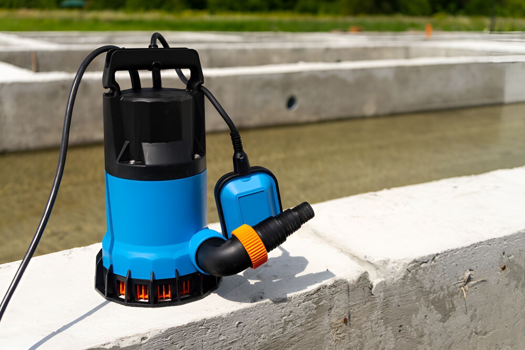 A Blue And Black Water Pump Is Sitting On A Concrete Wall — Belt Maintenance & Supplies Pty Ltd In Nindaroo, QLD