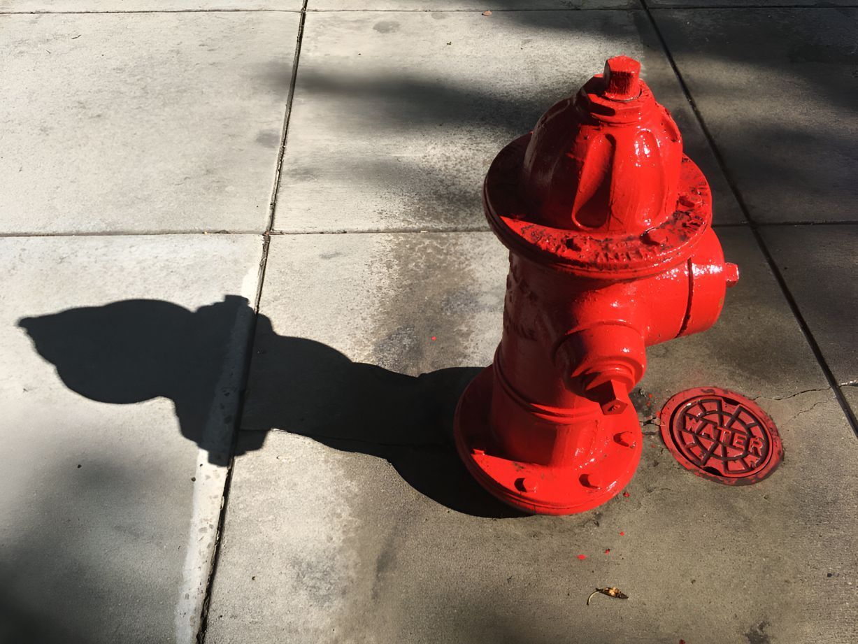A Red Fire Hydrant Sits On A Sidewalk Next To A Manhole Cover — Belt Maintenance & Supplies Pty Ltd In Nindaroo, QLD