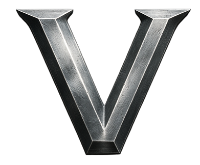 Metallic, three-dimensional letter 