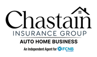 Chastain Insurance Group logo: Text and house graphic, advertising auto, home, and business insurance. 