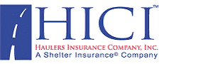 HICI Haulers Insurance Company logo, blue and white road design in a blue square. Text in blue.