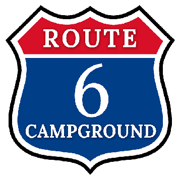 A blue and red route 6 campground sign