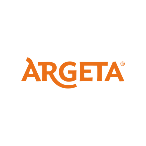 The logo for argeta is orange and white on a white background.