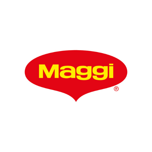 A red and yellow maggi logo on a white background