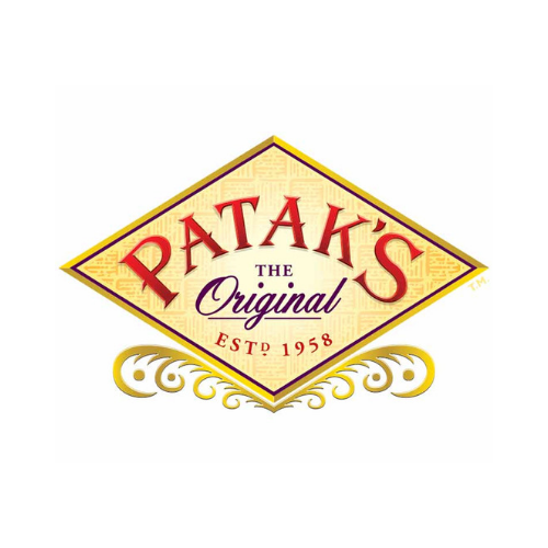 The logo for patak 's the original is a diamond shaped logo.