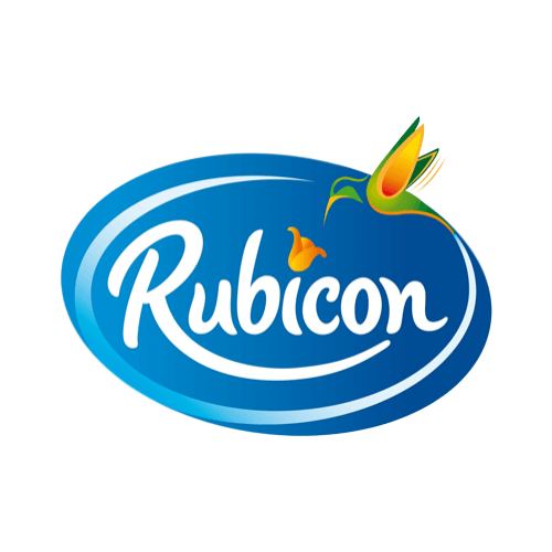 A blue logo for rubicon with a hummingbird on it