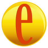 A yellow circle with a red letter e inside of it