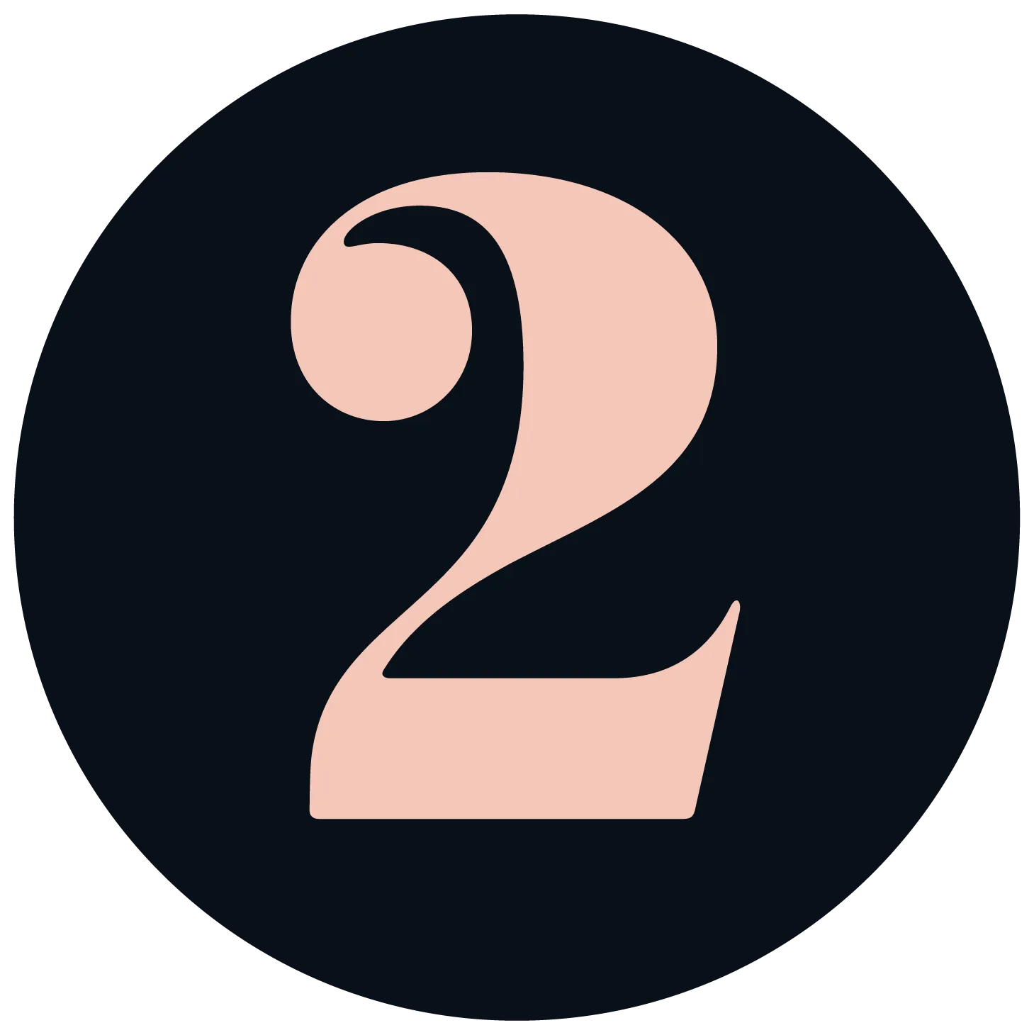 Pink number 2 inside a dark navy circle