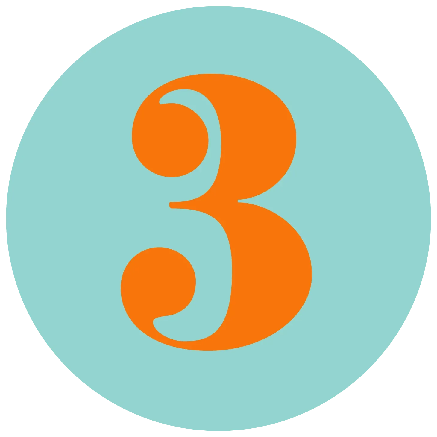 Orange number 3 centered in a light blue circle.
