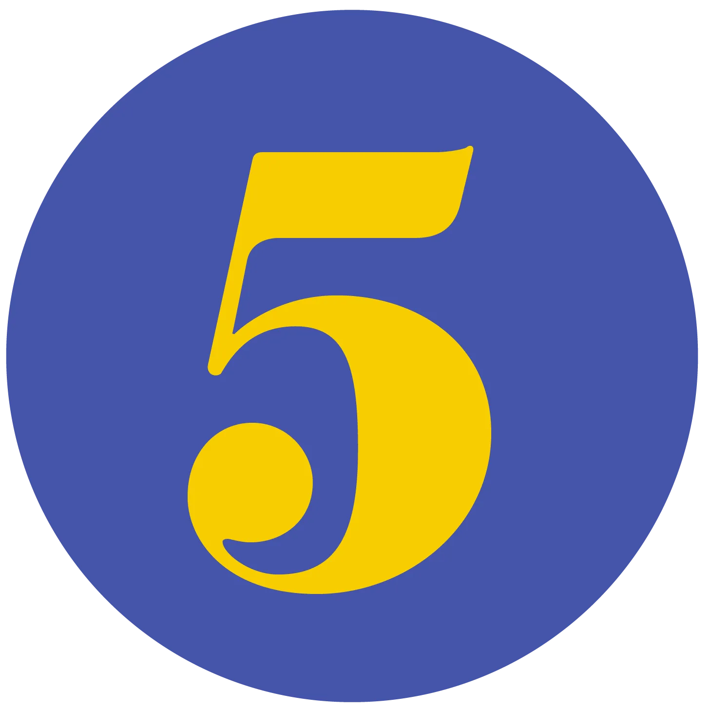Yellow number 5 on a blue circular background