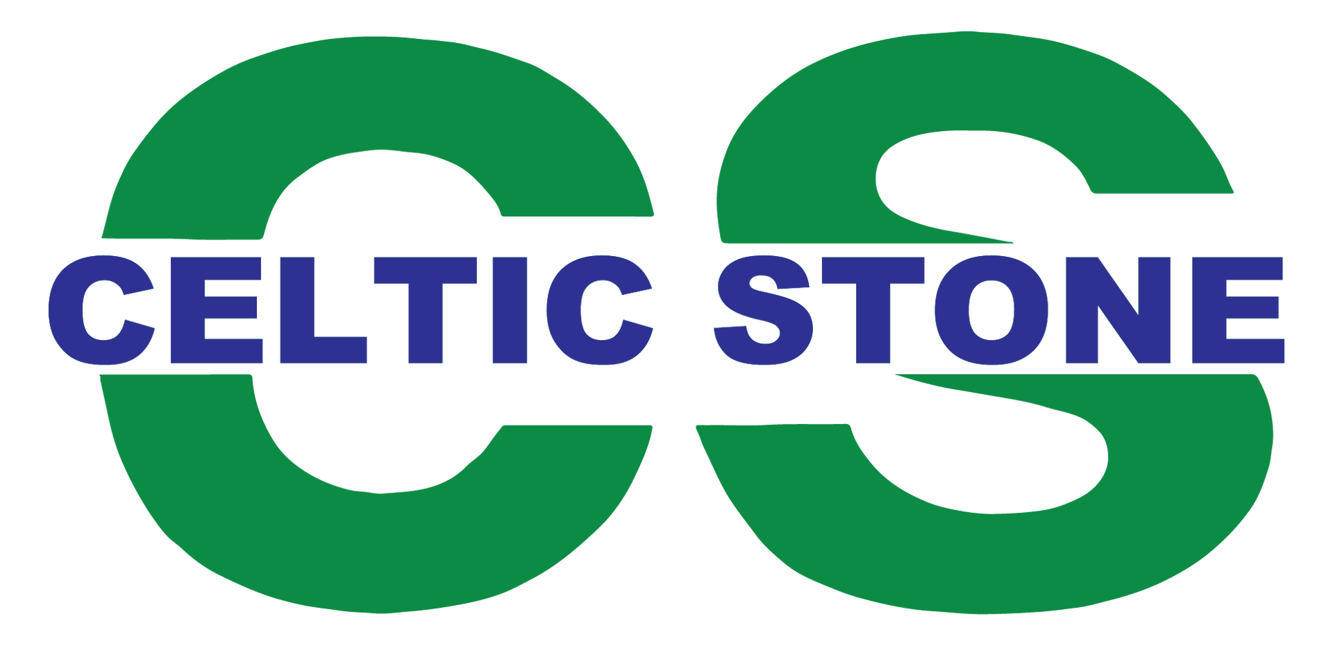 The celtic stone logo is green and blue on a white background.