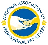 The logo for the national association of professional pet sitters shows a hand holding a dog 's paw.