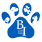 A blue paw print with the letter b on it.