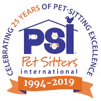 The logo for psi pet sitters international is celebrating 25 years of pet-sitting excellence.