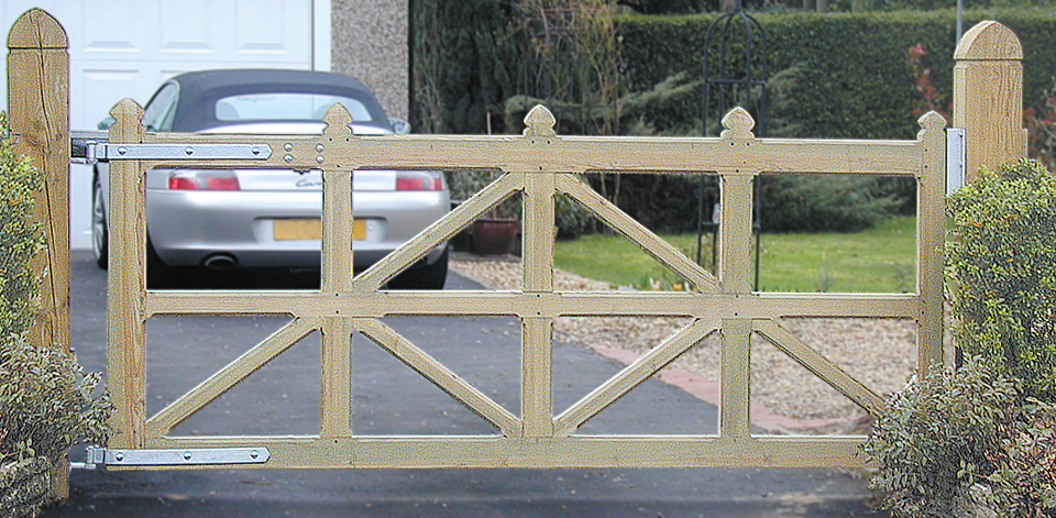 A garden driveway with a gate across it