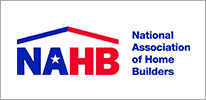 Logo of the National Association of Home Builders; house symbol with blue and red colors and the letters NAHB.