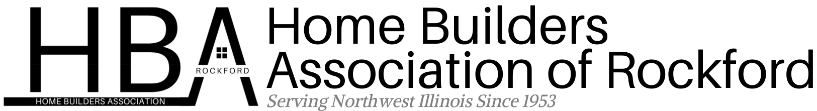 HBA logo: Home Builders Association of Rockford since 2003. Black letters on white background.