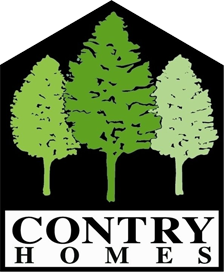 Logo of Country Homes: three green trees inside a black house shape, text "COUNTRY HOMES" below in a white box.